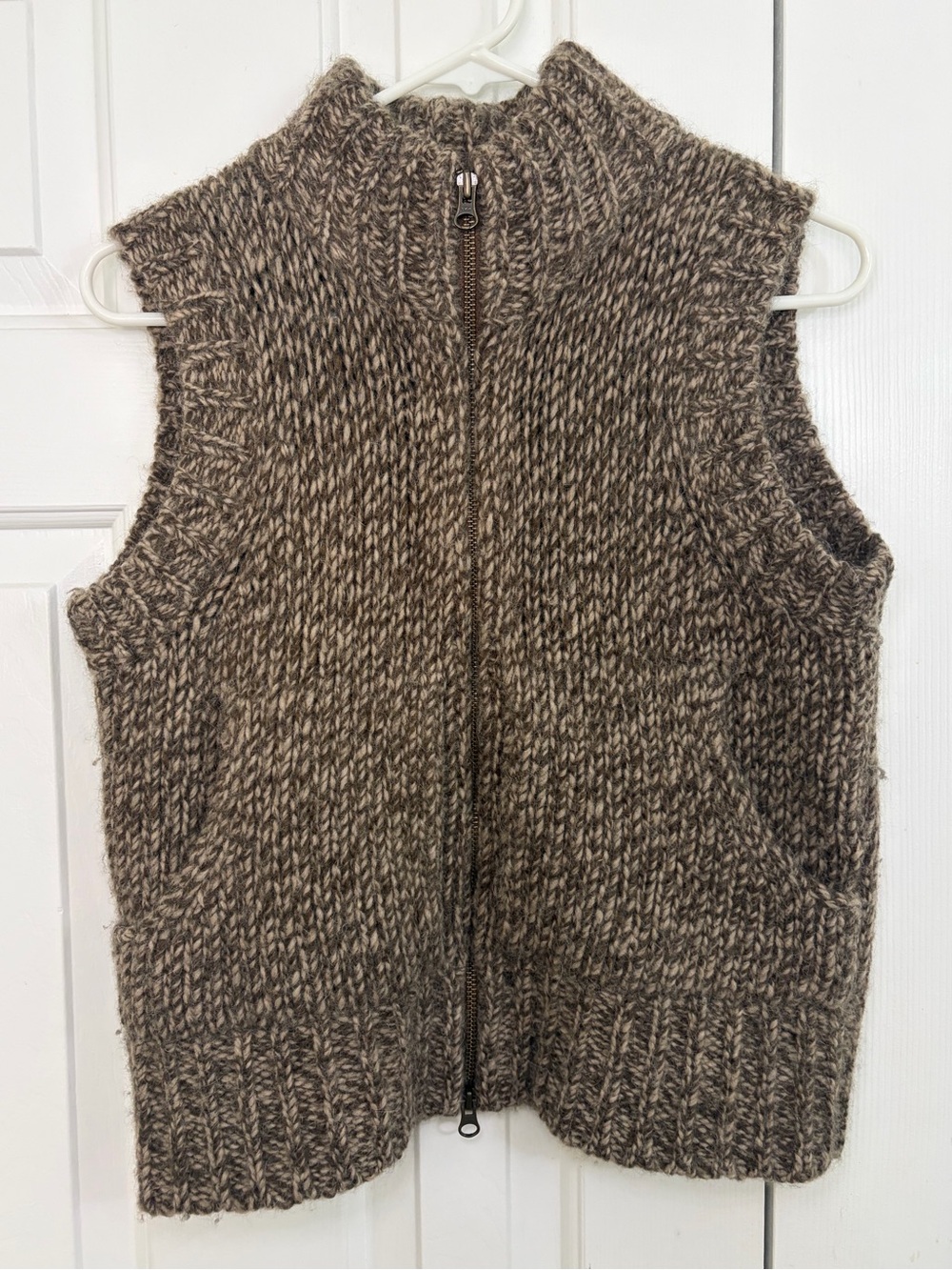 Sundance Alpaca & Lambswool Brown Marled Zip-Up Sweater Vest Small